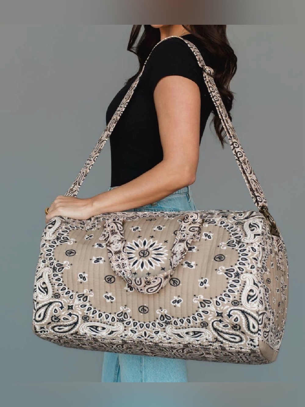NWT Panache Bandana Print Boho Festival Paisley Print Large Duffle Bag Weekender - Picture 5 of 7